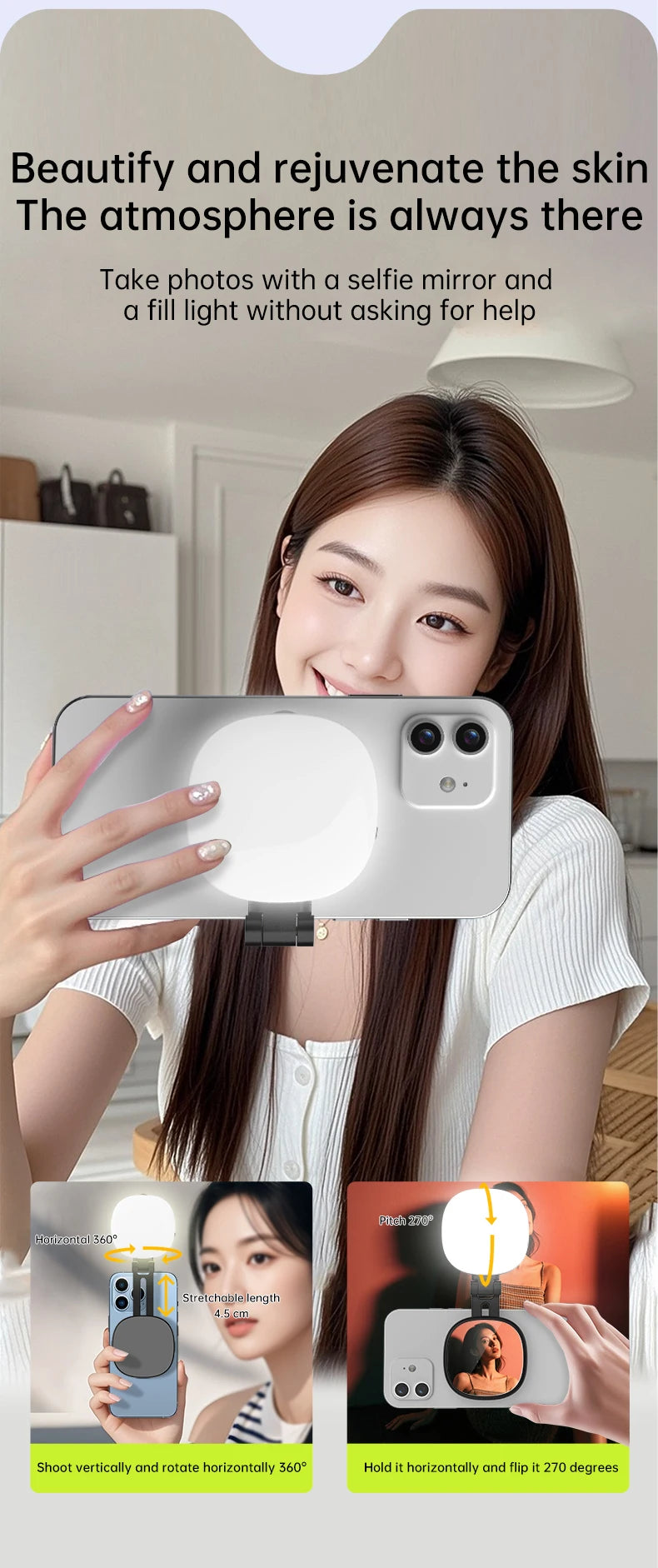 GlowSnap Magnetic Selfie Light & Phone Mirror